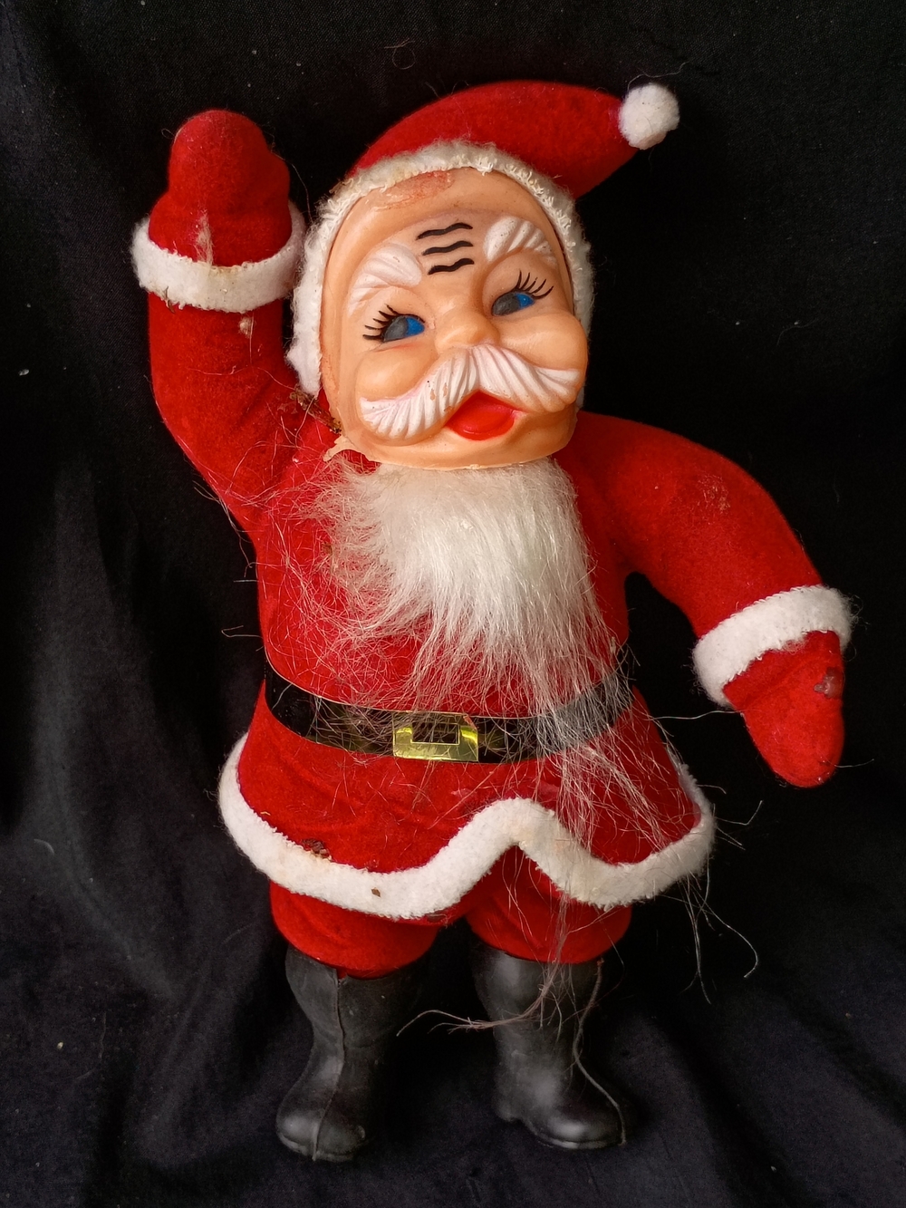 Vintage 8" Flocked 1960s Plastic Santa Figurine vintage Christmas